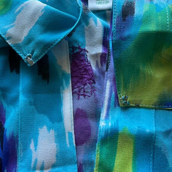 Laura Ashley Blue100% Silk Blouse Women MP Fairycore Spring Boho Artsy Retro Top - Picture 4 of 7